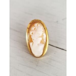 Vintage Adjustable Gold-fill Hand Carved Shell Cameo Navette Ring